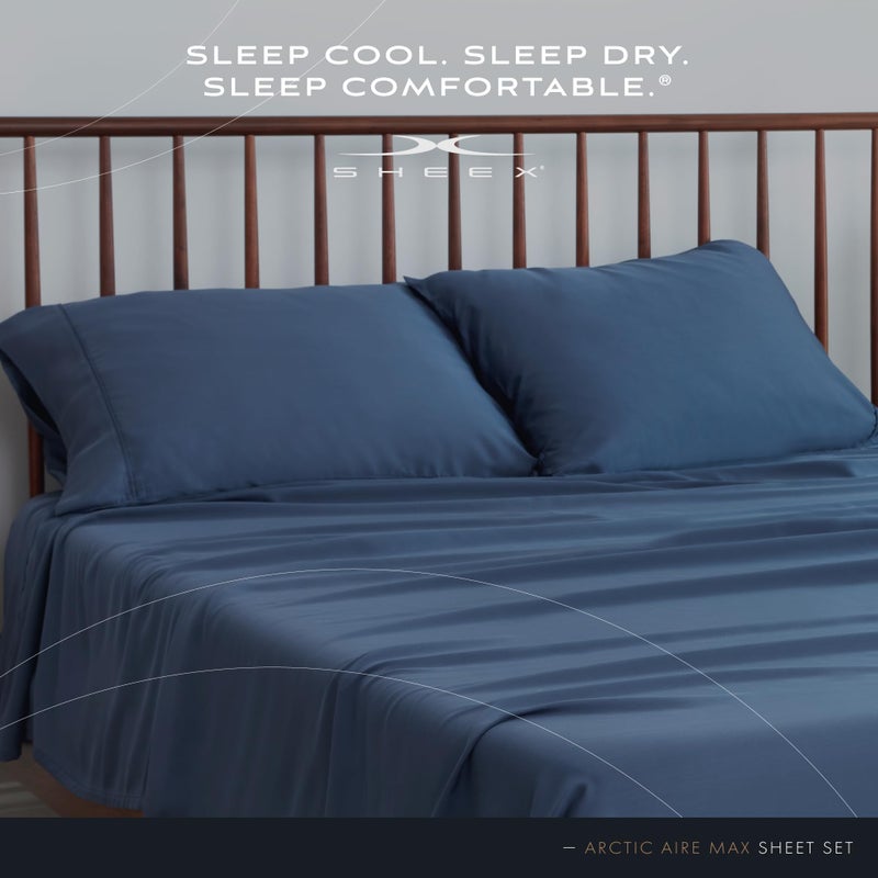 SHEEX Arctic Aire MAX Sheet Set, Ultrasoft Cooling Sheets with 1 Flat Sheet, 1 Fitted Sheet, and 2 Pillowcases, Queen, Denim - Image 5